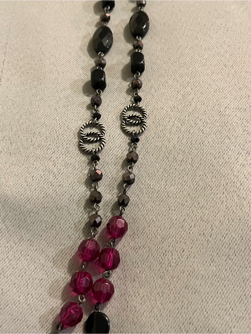 Lia Sophia Pink and Black Faceted Bead Necklace with Silver-Tone Accents